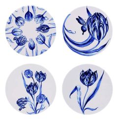 Coasters Blue Tulips - Round - Ceramic - set of 4