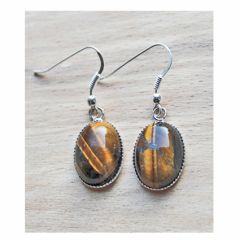 Set oorbellen Tijgeroog ovaal, 18x13mm.