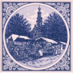 Delfts blauwe tegel - Bloemenmarkt, Amsterdam,  15 cm 