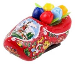 Koelkastmagneet Klomp Rood met tulpjes, 4 cm