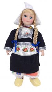 Klederdracht pop Volendam Boezel zwart, 26cm