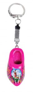 Sleutelhanger 1 houten klompje, magenta / cyclaam