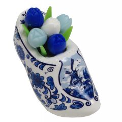 Koelkastmagneet Delftsblauw klompje met tulpen, 5 cm
