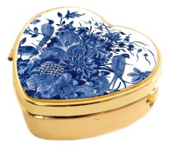 Pill box Delft Blue Bird, Heart-shaped
