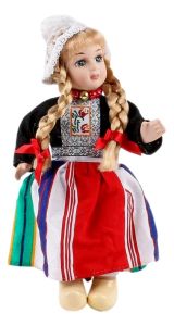 Porseleinen Pop - Nederlandse Klederdracht Zwart, 17 cm