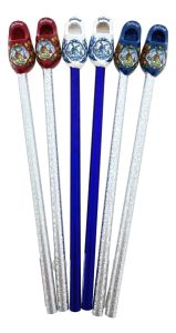 Potloden Rood - Wit - Blauw Klompjes, 6 stuks