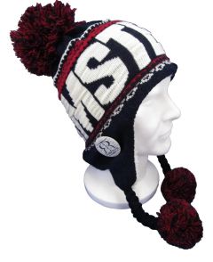 Flap Hat Sacha with Pompom Blue/White/Red