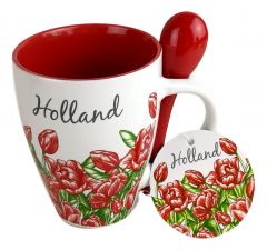 Mok "Rode Tulpen" met lepel