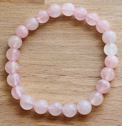 Bracelet 8mm Rosequartz beads with freshwater rice pearl