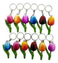 Cadeauset Sleutelhangers Set 12 Houten Tulp Holland, 8 cm