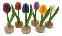 Houten Tulpen op Voet 11cm - Set van 6 "Holland"