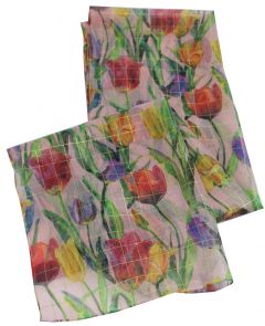 Sjaal roze met tulpen, lang