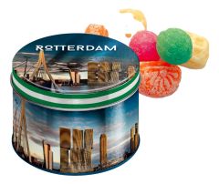 Lekkernij blik Rotterdam Skyline met oud Hollands snoepgoed