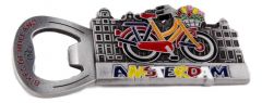 Flesopener Magneet "Fietsen van Holland - Amsterdam" - Tin