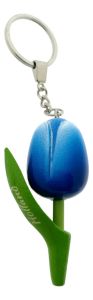 Sleutelhanger Houten Tulp Blauw/Wit Holland, 8 cm