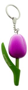 Sleutelhanger Houten Tulp Paars/Wit Holland, 8 cm