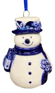 Kerstornament Sneeuwman Delftsblauw 8cm