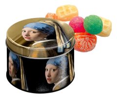 Lekkernij blik Meisje met Parel met oud Hollands snoepgoed