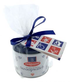 Stroopwafels in blikje, met cadeaubericht