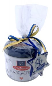 Stroopwafels in delftsblauw blikje, kerstkado