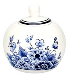 Ceramic Sugar Bowl - Delft Blue Style Floral Motif