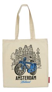 Katoenen Tas "Amsterdam Fiets Blauw"