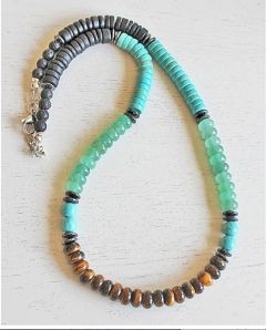 Tijgeroog ketting met howliet, aventurijn en lava