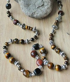 Ketting tijgeroog kralen kleurenmix, lang.