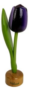 Tulp op houten voet, Aubergine / Wit