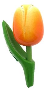 Magneet Houten Tulp Oranje/Wit, 8 cm