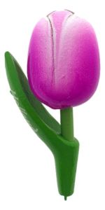 Magneet Houten Tulp Paars/Wit, 8 cm