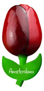 Magneet Houten Tulp , Rood met wit, Amsterdam