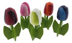 Set houten tulpen op voet 12cm – 5 stuks
