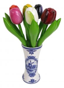 Tulpenvaas met 9 gekleurde tulpen