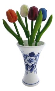Vaasje met 4 Houten Tulpen "Bloem"