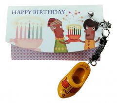 Cadeaukaartje "Happy birthday" met sleutelhanger