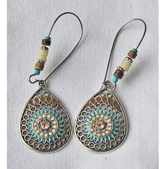 Lange oorbellen met bruin-turkooiskleur druppelhanger