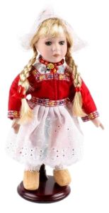 Pop in Volendamse klederdracht, rood, 26 cm