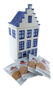 Cadeau Voorraadpot Grachtenhuis met mini stroopwafels