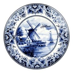 Delft Blue Wall Plate - Mill and Sailboat (20 cm)