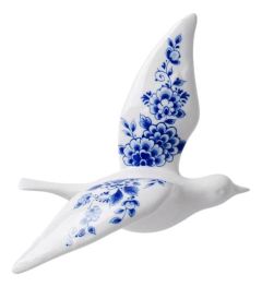 Wandvogel 2 - Keramiek - Delfts blauw - 17 cm